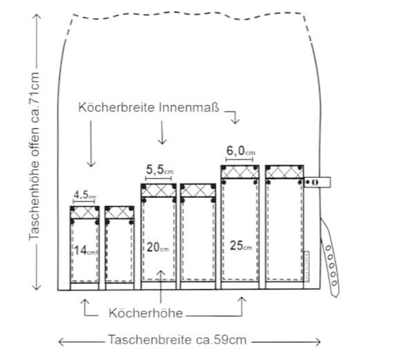 Wunschleder messentas cognac leer voor 6 stuks afmetingen