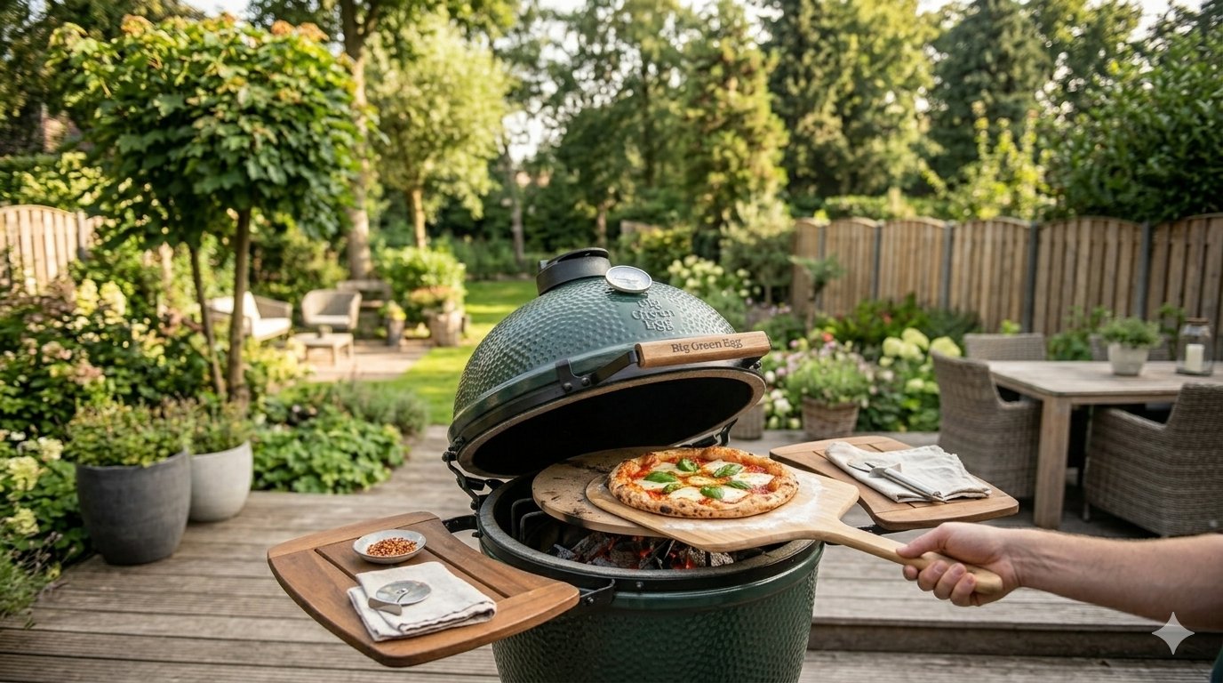 Pizza bakken in een Kamado van het merk Big Green Egg