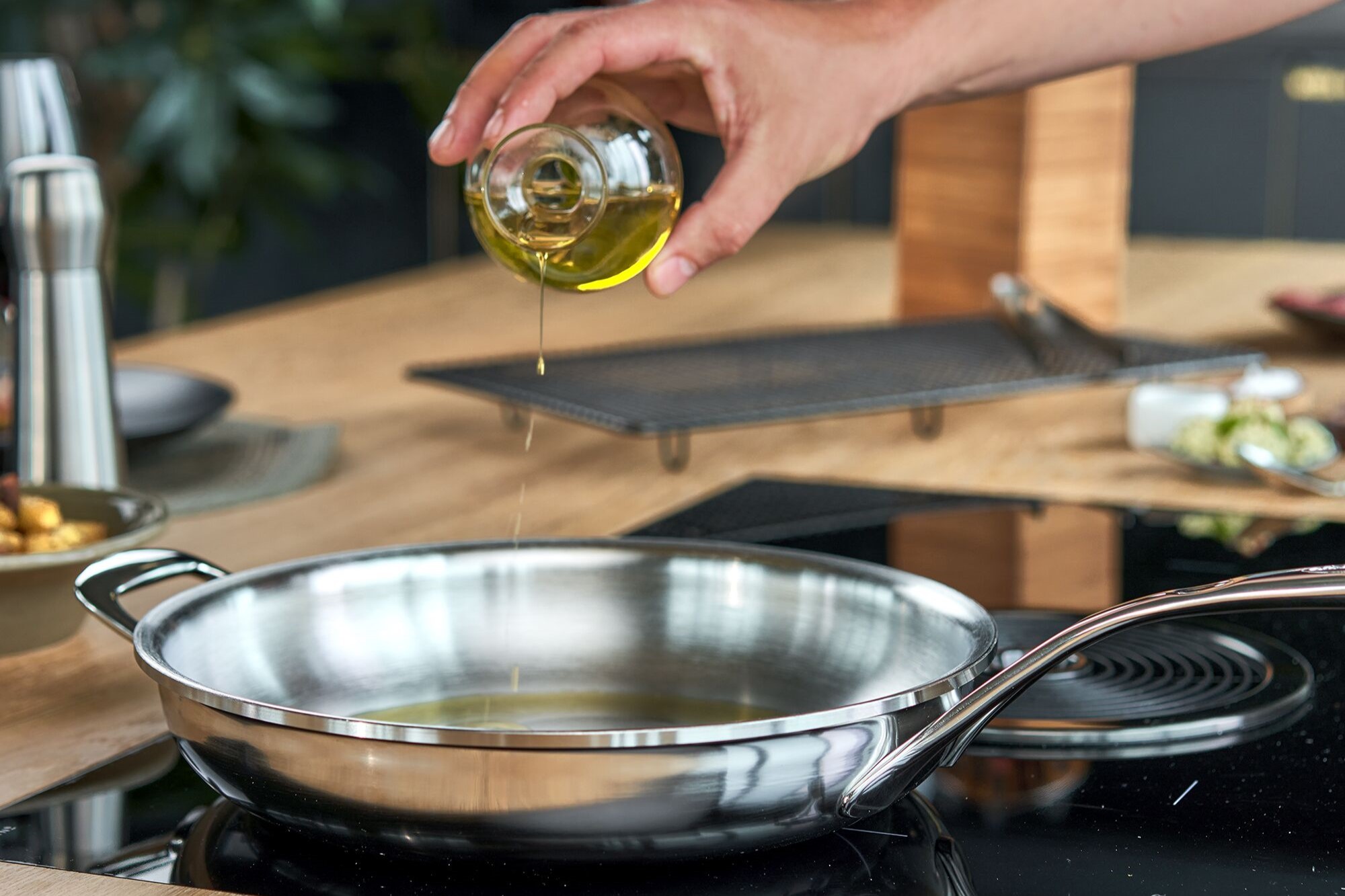 inox pannen pan demeyere proline dat olie shimmer aantoont