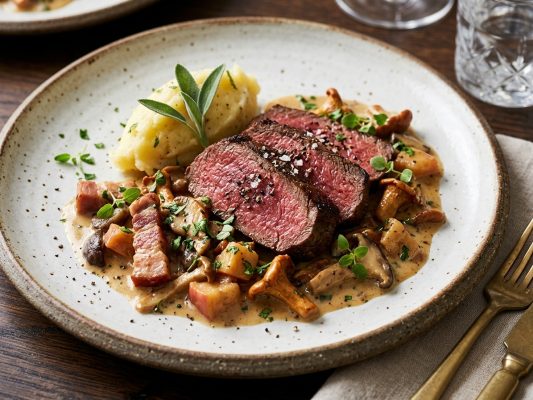 Steak met madeirasaus en knolselderpuree