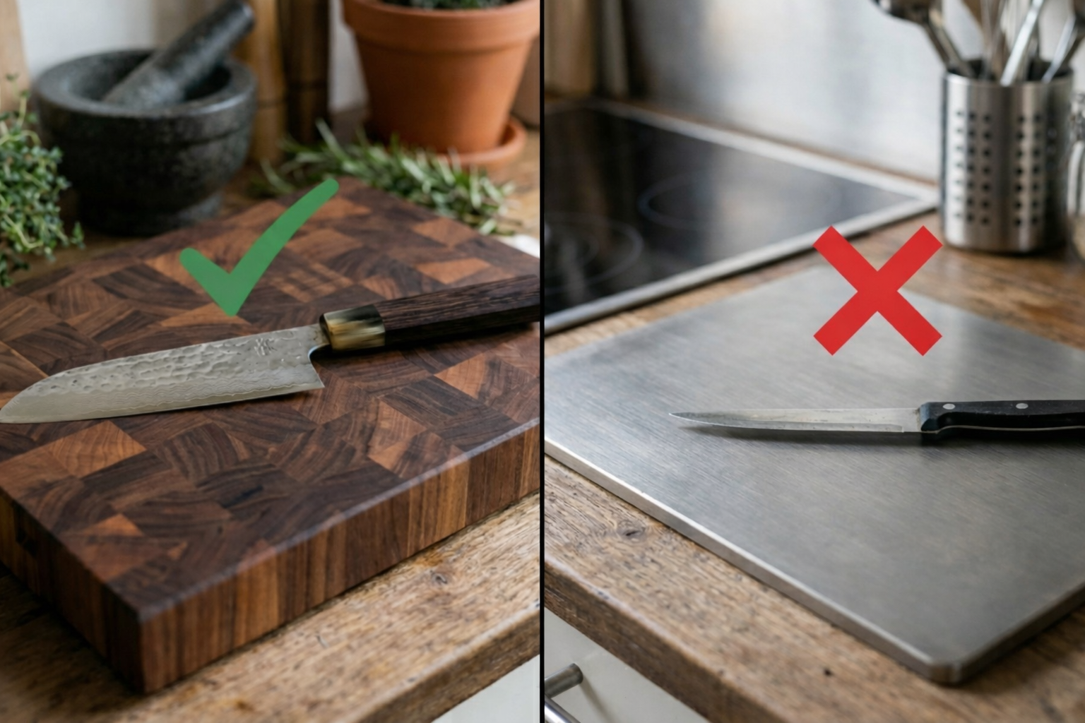 Houten snijplank versus titanium snijplank