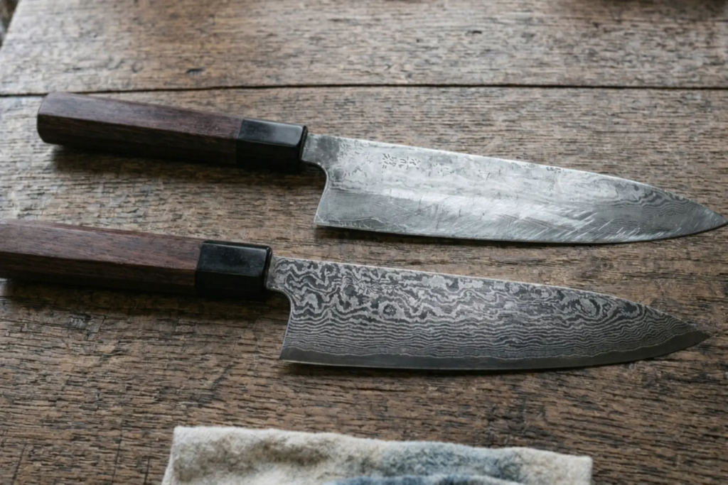 Herstellen van Damascus patroon van een Japans mes