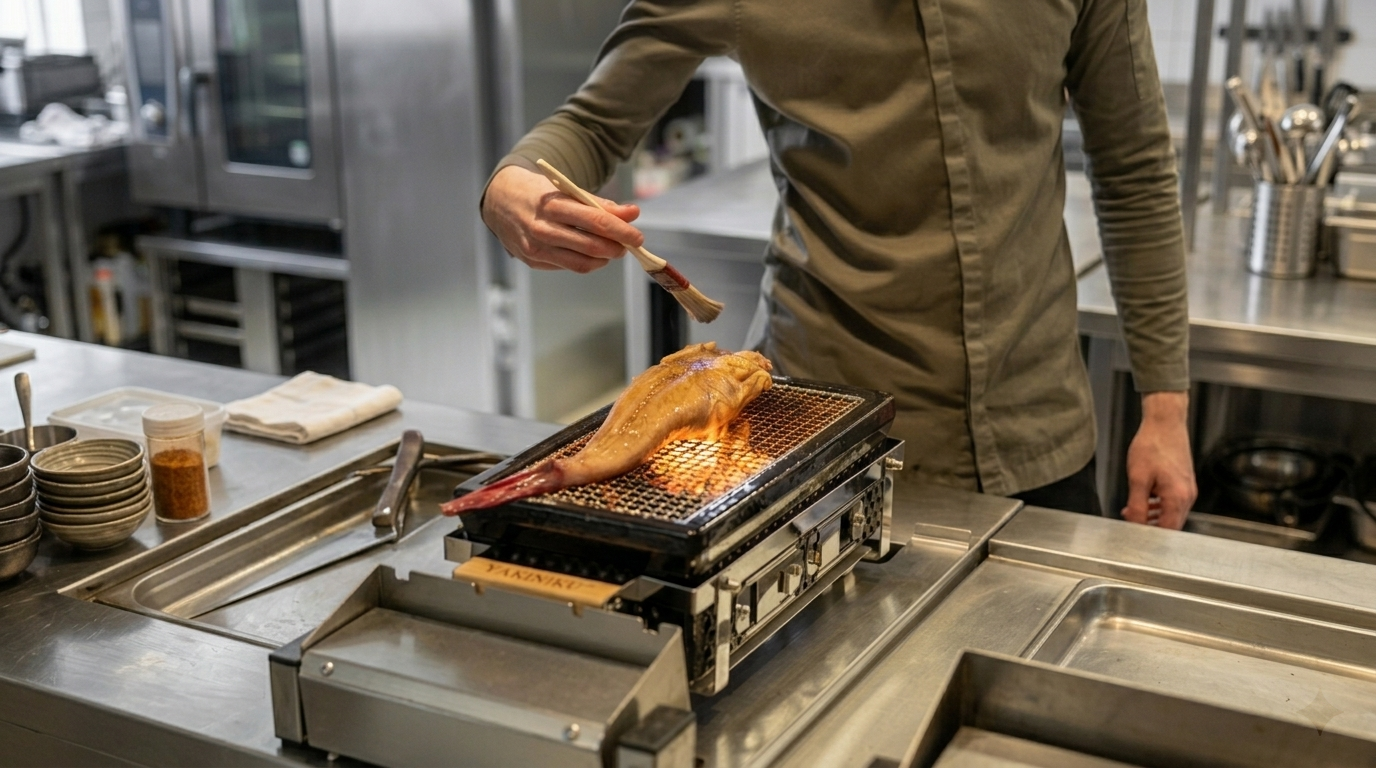Konro grill bakt zeeduivel in de professionele keuken