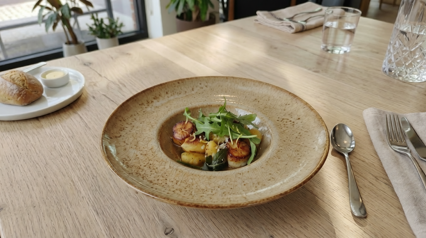 Gnocchi in salieboter met coquille, rucola en Grana Padano